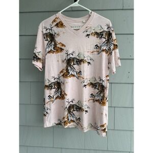 GUESS Tiger Vintage Tee Men's Size‎ L Pink Graphic V-Neck Shirt Rare 2020